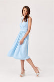 Elegant Midi Dress with Envelope Neckline and Back Exposure