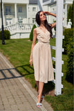Elegant Midi Dress with Envelope Neckline and Tapered Waist