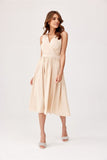 Elegant Midi Dress with Envelope Neckline and Tapered Waist