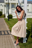Elegant Midi Dress with Envelope Neckline and Tapered Waist