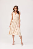Elegant Midi Dress with Envelope Neckline and Tapered Waist