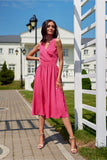 Elegant Midi Dress with Envelope Neckline and Back Zip