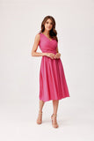 Elegant Midi Dress with Envelope Neckline and Back Zip