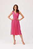 Elegant Midi Dress with Envelope Neckline and Back Zip