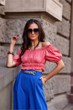 Short Spanish Cut Blouse with Ruffles and Decorative Creases