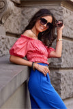 Short Spanish Cut Blouse with Ruffles and Decorative Creases