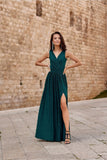 Glittering Brocade Maxi Dress with Back Tie and Slit