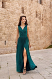 Glittering Brocade Maxi Dress with Back Tie and Slit