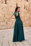 Glittering Brocade Maxi Dress with Back Tie and Slit