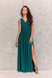 Glittering Brocade Maxi Dress with Back Tie and Slit