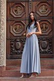 Shimmering Brocade Maxi Dress with Back Tie and Slit