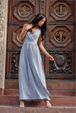 Shimmering Brocade Maxi Dress with Back Tie and Slit