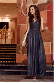 Glittery Brocade Maxi Dress with Back Tie and Leg Slit
