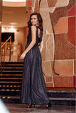 Glittery Brocade Maxi Dress with Back Tie and Leg Slit