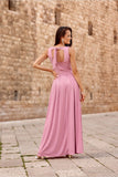 Shimmering Brocade Maxi Dress with Back Tie and Slit