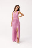 Sparkling Brocade Maxi Dress with Back Tie and Slit
