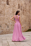 Sparkling Brocade Maxi Dress with Back Tie and Slit