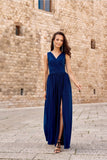 Glittering Brocade Maxi Dress with Back Tie and Slit