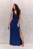 Glittering Brocade Maxi Dress with Back Tie and Slit