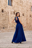 Glittering Brocade Maxi Dress with Back Tie and Slit