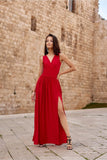 Shimmering Brocade Maxi Dress with Back Tie Detail