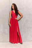 Shimmering Brocade Maxi Dress with Back Tie Detail