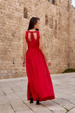 Shimmering Brocade Maxi Dress with Back Tie Detail