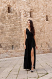 Shimmering Brocade Maxi Dress with Back Tie Detail