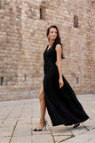 Shimmering Brocade Maxi Dress with Back Tie Detail