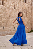Glittering Brocade Maxi Dress with Back Tie and Slit