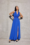 Glittering Brocade Maxi Dress with Back Tie and Slit