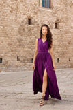 Elegant Brocade Maxi Dress with Back Tie and Shimmer