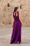 Elegant Brocade Maxi Dress with Back Tie and Shimmer