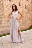 Glittering Brocade Maxi Dress with Back Tie Detail