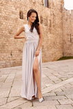 Glittering Brocade Maxi Dress with Back Tie Detail