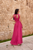 Shimmering Brocade Maxi Dress with Back Tie Detail