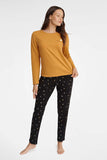 Stylish Mustard Long Sleeve Pajama Set for Women
