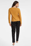 Stylish Mustard Long Sleeve Pajama Set for Women
