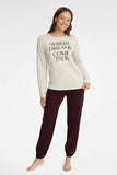 Beige Long Sleeve Two-Piece Pajama Set for Women
