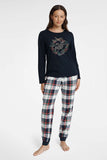 Navy Blue Women's Long Sleeve Two-Piece Pajama Set