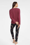 Burgundy Long Sleeve Two-Piece Pajama Set with Patterned Pants
