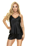 Elegant Black Satin Blouse and Shorts Set for Any Occasion