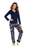 Floral Printed Pajamas with Lace Trimmed Blouse