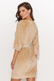 Elegant Velour Knit Mini Dress with Belt in Sand & Black