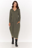 Casual Knee-Length Dress with Pockets and V-Neck