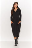 Casual Knee-Length Dress with Pockets and V-Neck