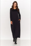 Airy Viscose Knit Maxi Dress with Pockets and Long Sleeves