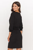 Casual Knee-Length Dress with Pockets and Decorative Detail