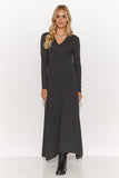 Elegant Long Viscose Dress with Heart Neckline and Tinsel Detail