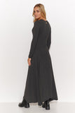 Elegant Long Viscose Dress with Heart Neckline and Tinsel Detail